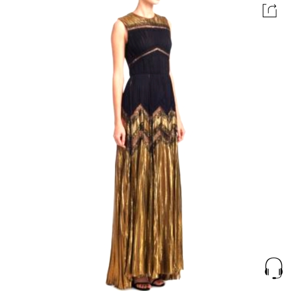 NWT$8500 J. Mendel Pleated Metallic Silk Gown Prom Dress In Black Gold Sz 4